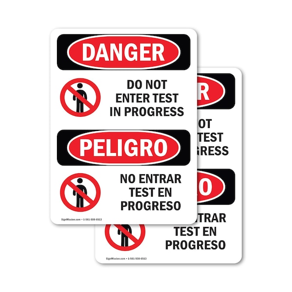 Signmission Do Not Enter Test In Progress Bilingual Danger Sign, Vinyl Decal, 10in W x 14in L, 2PK OS-2PACK-DS-D-1014-VS-1149 - main